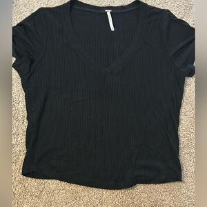 Free People Black V Neck Tee